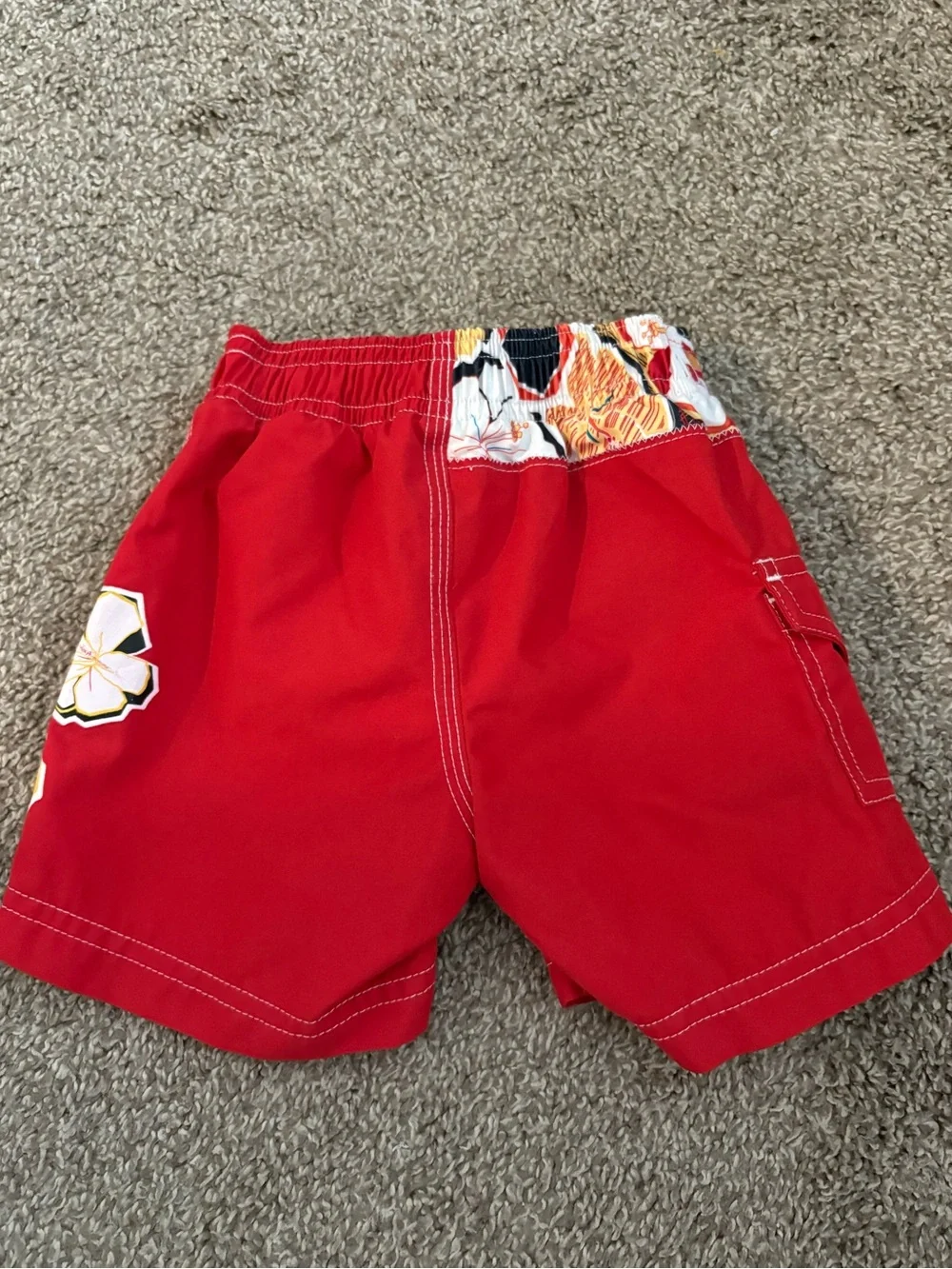 Old Navy Red and Navy Floral-Trim Baby Swim Shorts